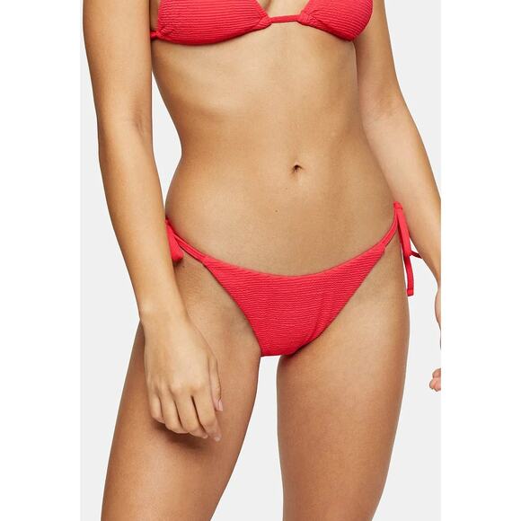 Topshop Crinkle High Tie Bikini Bottom Red Size 4 - Picture 1 of 9